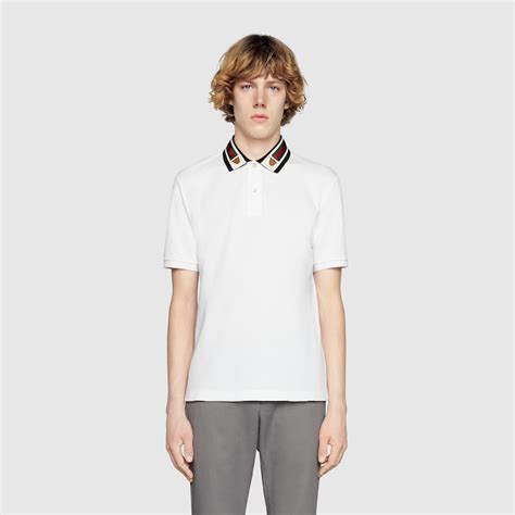 gucci cotton polo with web and feline head in white|Gucci Cotton Polo Shirt with Web and Feline Head white sz M.